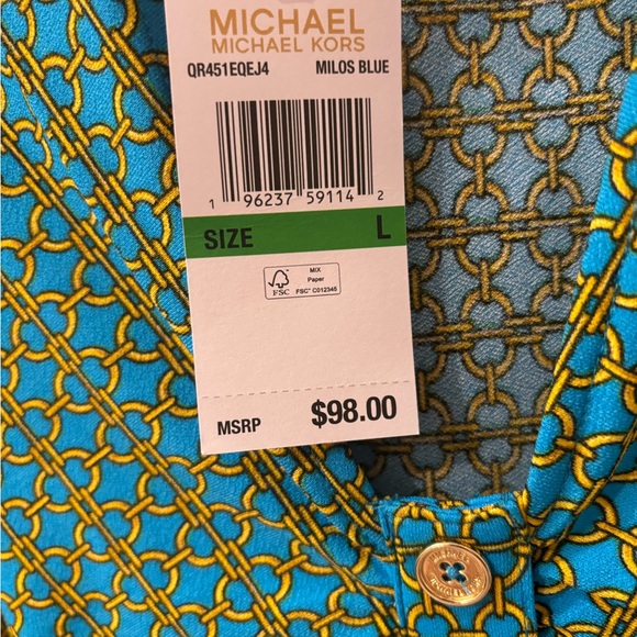 NWT Michael Kors Long Sleeves Top Milo’s Blue  Blouse - Picture 3 of 5